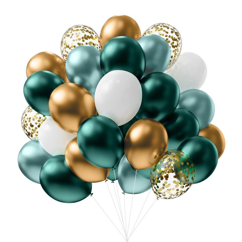 YMSZ Green and Gold Balloons, 67Pcs 12 inch Metallic Green Gold Confetti Balloon for Baby Shower, Tropical, Birthday, Jungle Sarfari Party Decorations - Image 1